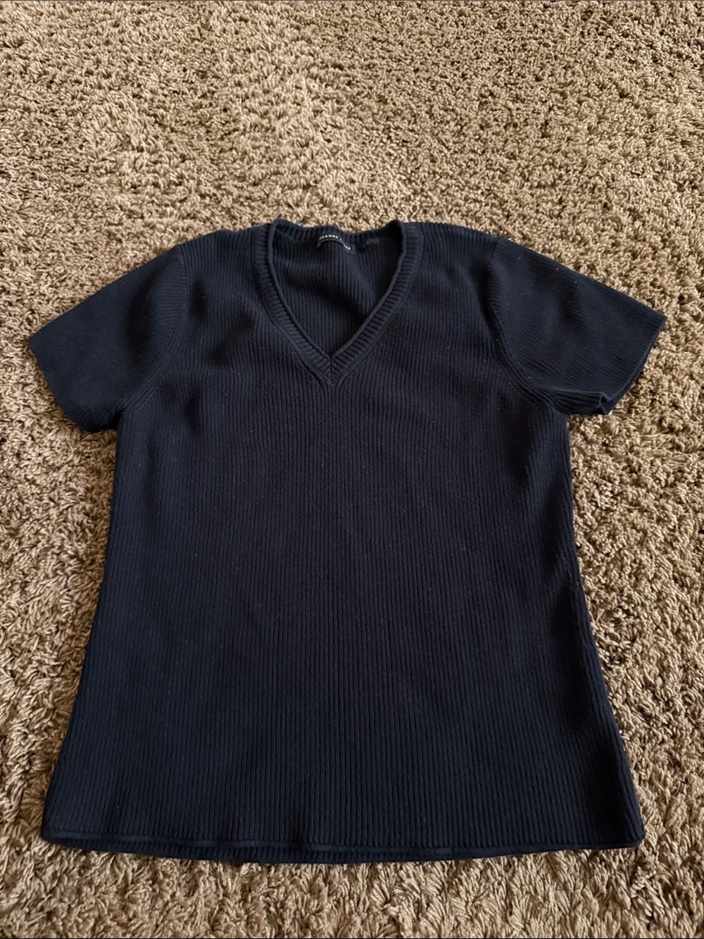 JEANNE PIERRE Black V-Neck Short Sleeve Ribbed Top